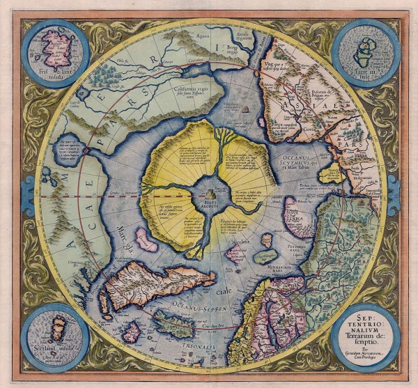Арктический континент на карте Герарда Меркатора 1595 года